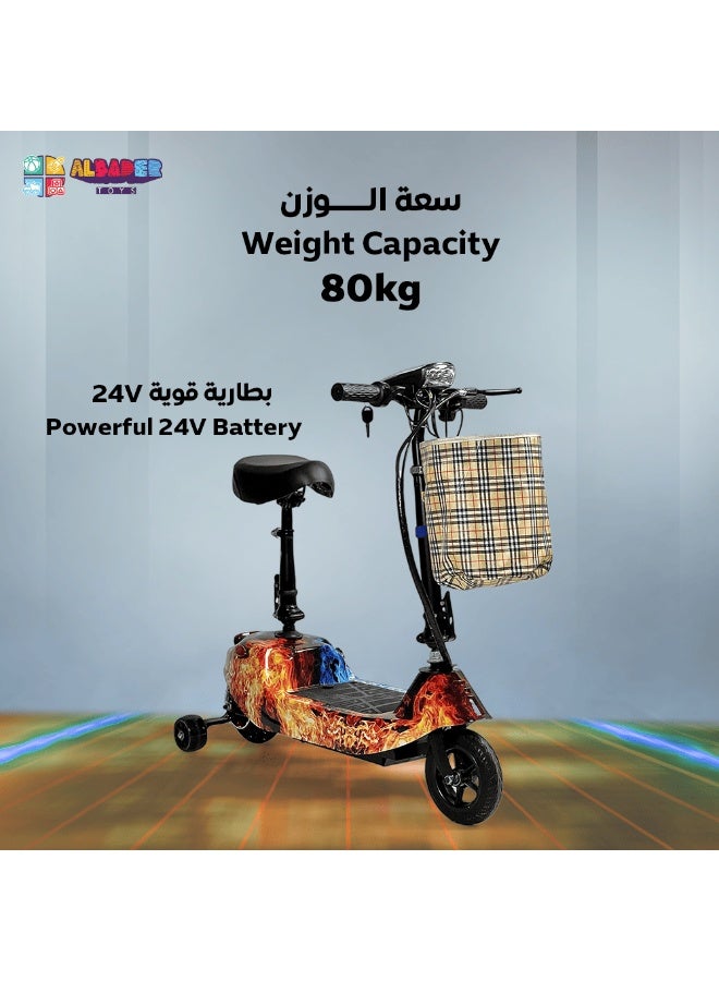 البدر سكوتر دفع كهربائي من البدر مع مقعد وقاعدة مضيئة، سكوتر كهربائي قابل للطي للاطفال، سعة بطارية 24 فولت، عجلة سكوتر مضيئة ومقعد قابل للتعديل، سعة تحميل تصل الى 70 كجم، احمر - Image 3